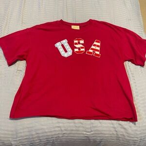 Judith March dark red USA oversized tshirt with raw hem lines